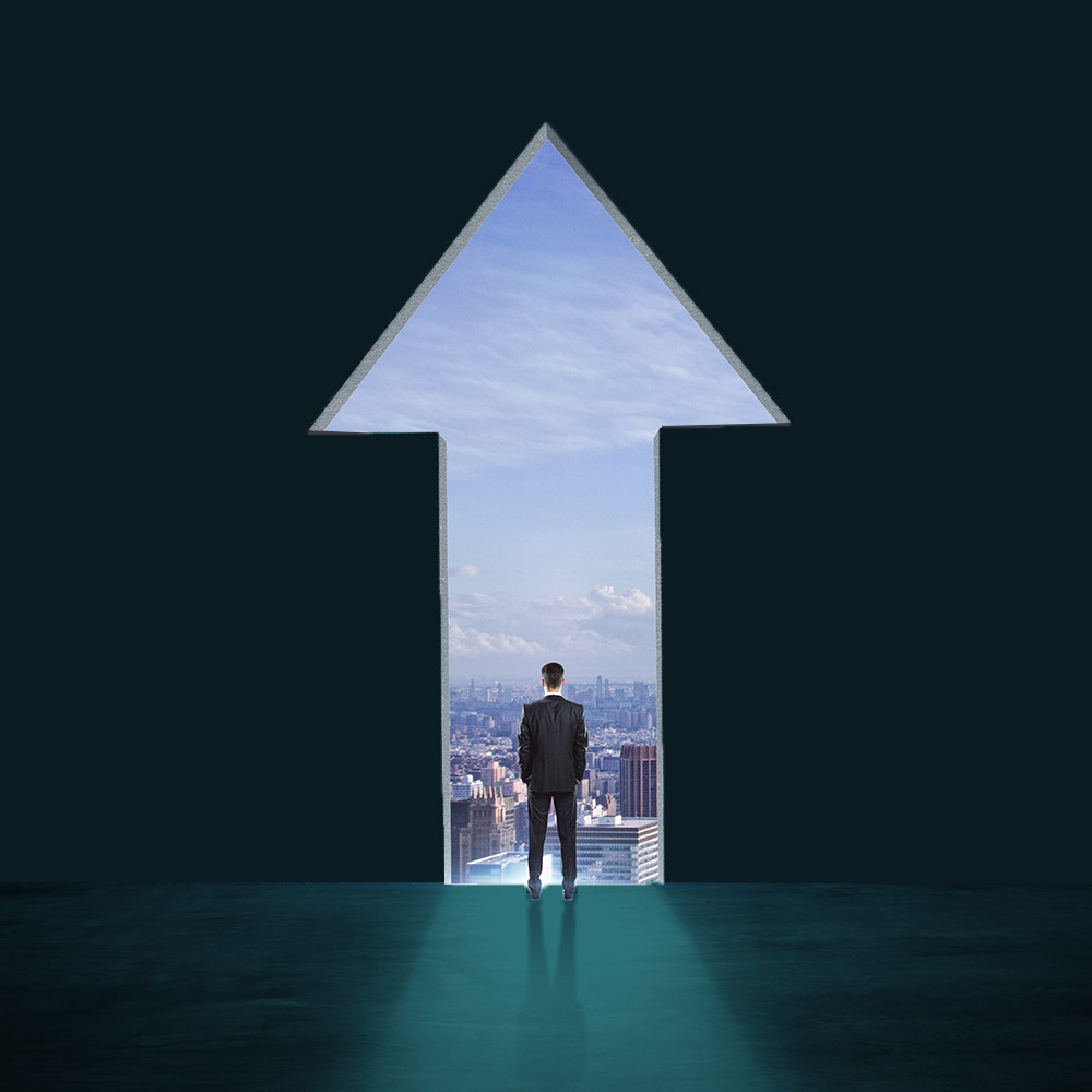 businessman in arrow exit